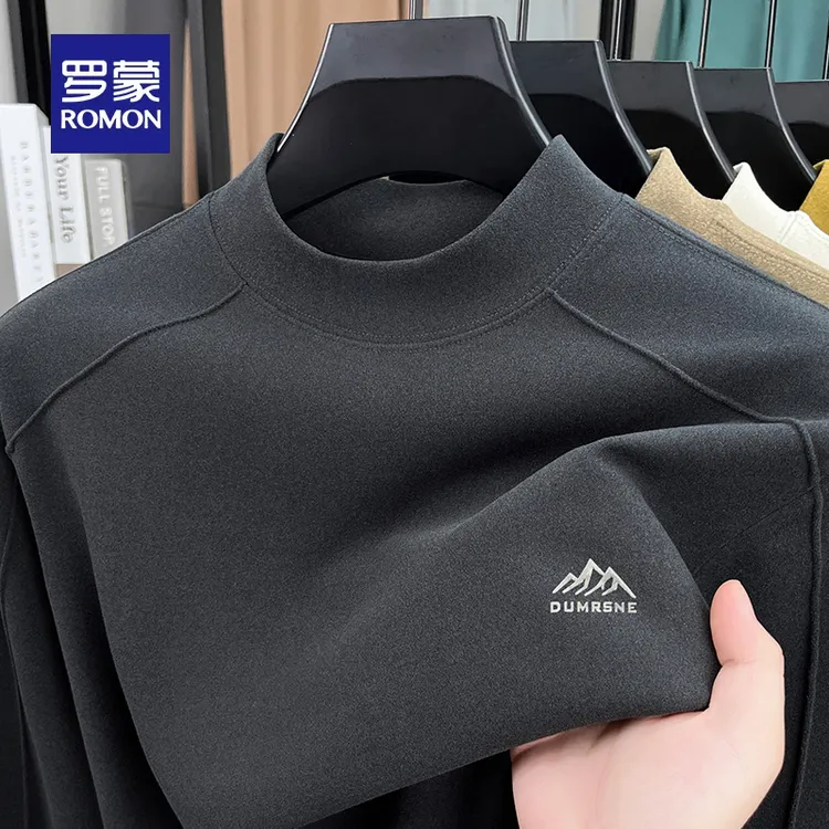 罗蒙双面德绒打底衫男2025新款秋冬保暖半高领长袖T恤内搭上衣
