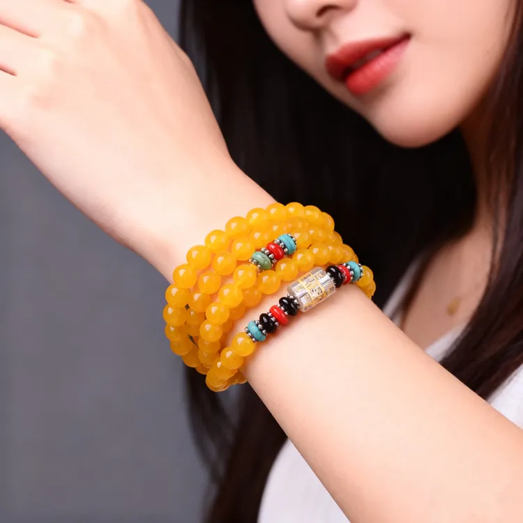 手工艺雕寿山石田黄石手串108颗佛珠手链女文玩念珠盘珠情侣礼物