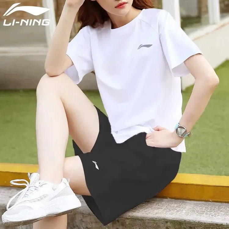 李宁速干运动服套装女夏季薄款冰丝跑步短袖t恤休闲羽毛球服体考