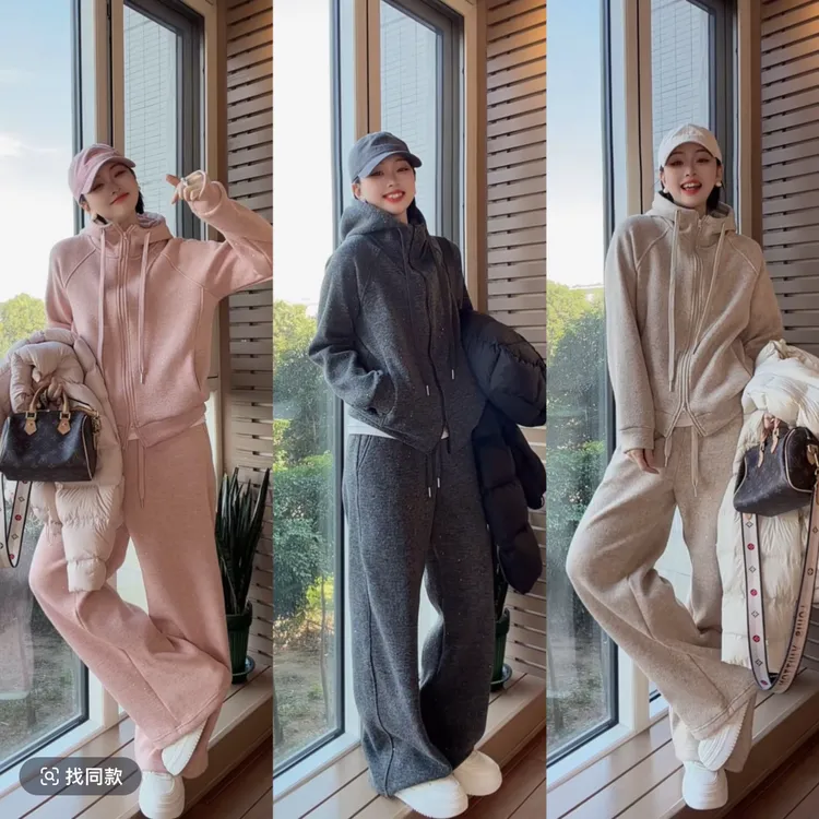 秋冬新款加绒加厚时尚运动套装女小个子宽松遮肉韩版减龄两件套