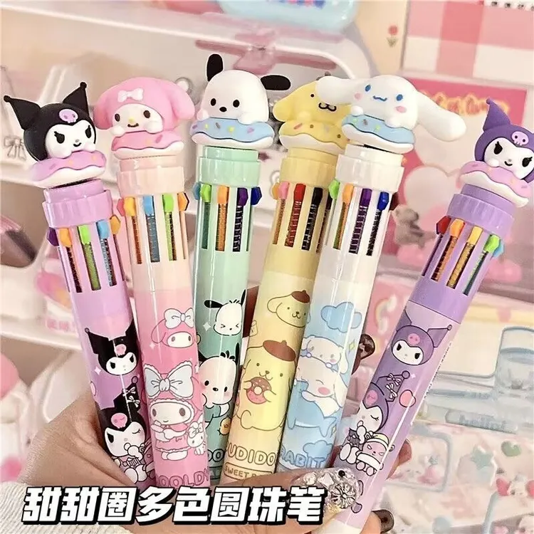 可爱卡通造型创意按动笔彩色手账多色圆珠笔10色圆珠笔小学生新品