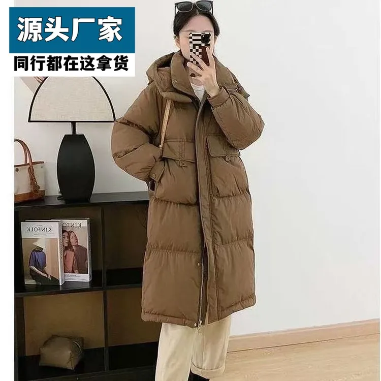 梵乐芬2025新款韩版加厚鸭绒女中长款冬季连帽羽绒服收腰外套过膝
