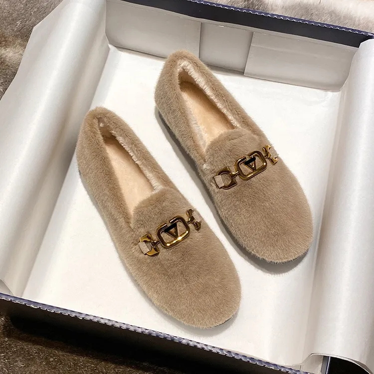 2025新款平底毛毛鞋女鞋子外穿新款秋冬季加绒保暖豆豆棉鞋单鞋43