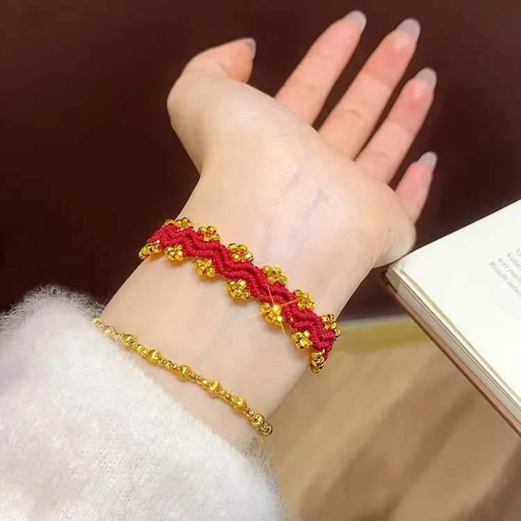 手链 H2501经典黄色波浪红绳手链