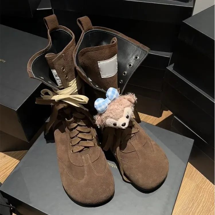 【澳门专柜正品】牛皮版~真皮复古内增高马丁靴女显瘦平底拳击靴系