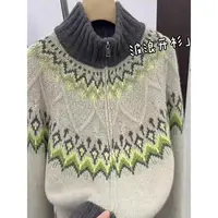 韩版气质立领撞色条纹显瘦长袖针织毛衣冬季新款开衫外套女Q8