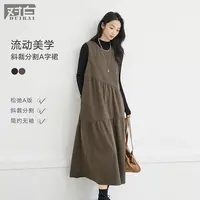 对白复古背心裙无袖连衣裙女2025冬季新款设计感分割宽松叠穿长裙