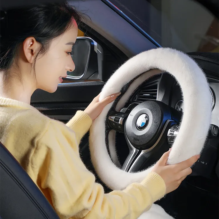 毛绒方向盘套仿水貂绒自动锁温防滑男女不掉毛圆D型方向盘保护套