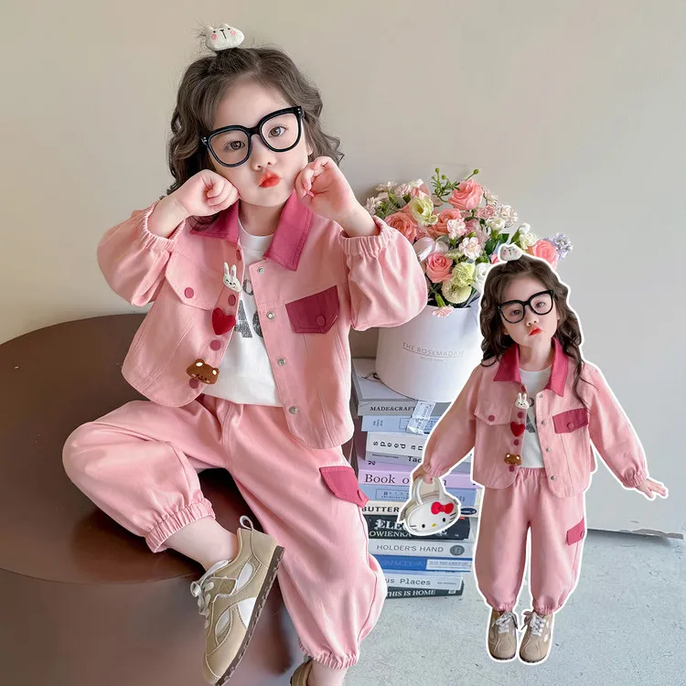 女宝宝新款春秋季套装儿童韩版洋气工装长袖两件套小童时髦秋装潮