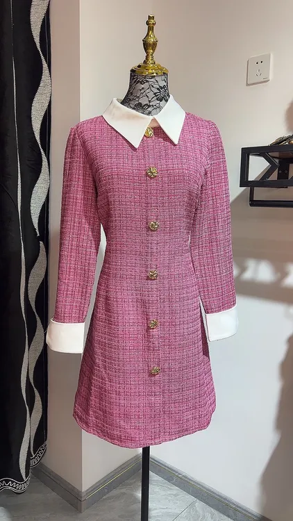 翻领套头款通勤风长袖常规连衣裙显瘦长款小香风女士