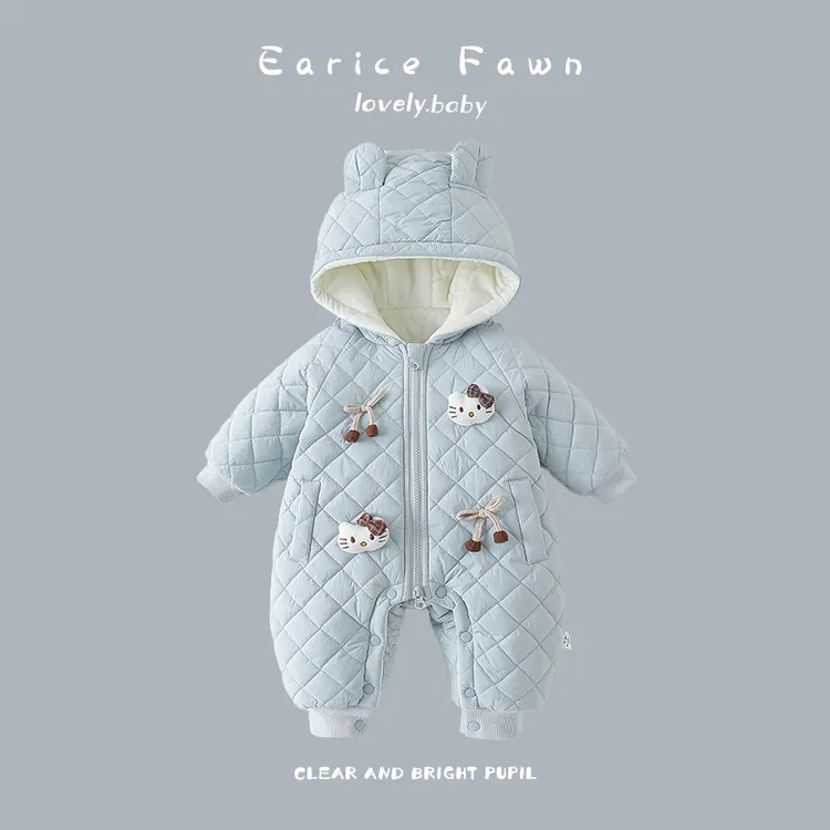 DZ新生女婴加绒哈衣初生宝宝可爱超萌爬爬服满月百天夹棉连体衣服