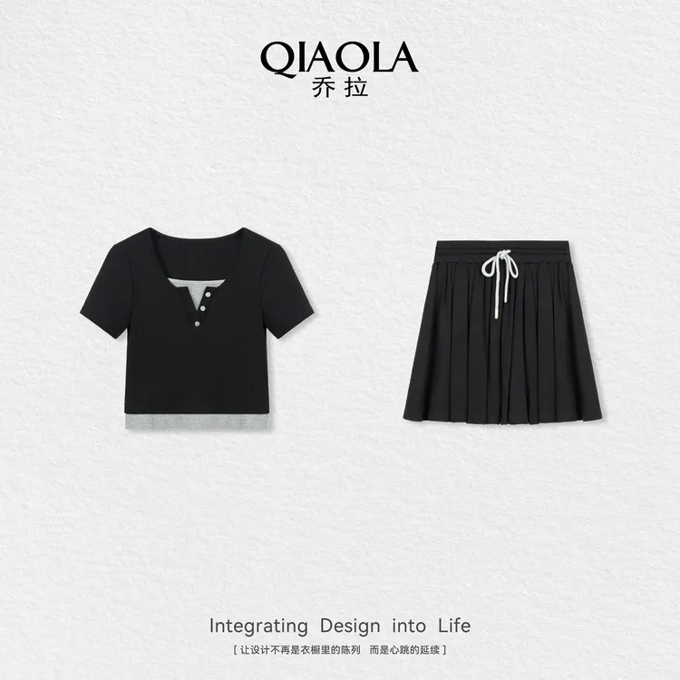 QIAOLA/乔拉【青春乐章】夏新款针织舒适亲肤柔软百搭时尚套装预售