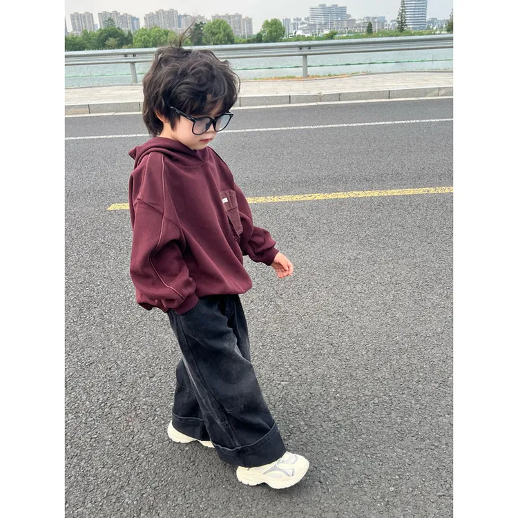 男童秋冬装套装2024新款儿童秋季洋气春秋冬款男孩加绒卫衣牛仔裤