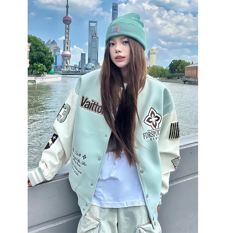 美式复古字母刺绣棒球服男秋季潮牌设计感情侣外套高级感短款夹克