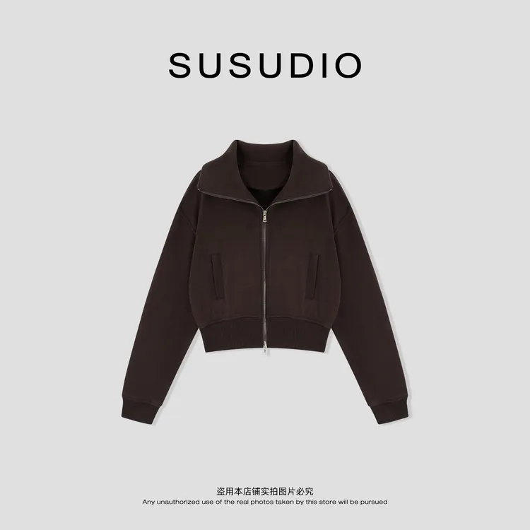 SUSUDIO 冬季重磅高领设计感双开头拉链加绒卫衣外套 70428