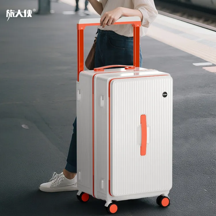 旅大侠侧开盖行李箱女大容量2025新款28寸撞色宽拉杆箱密码旅行箱