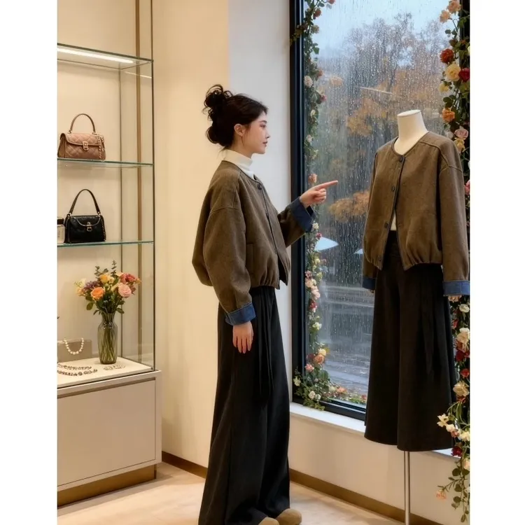 2025新款韩系撞色时尚百搭宽松显瘦设计感圆领厚款冬季棉服上衣