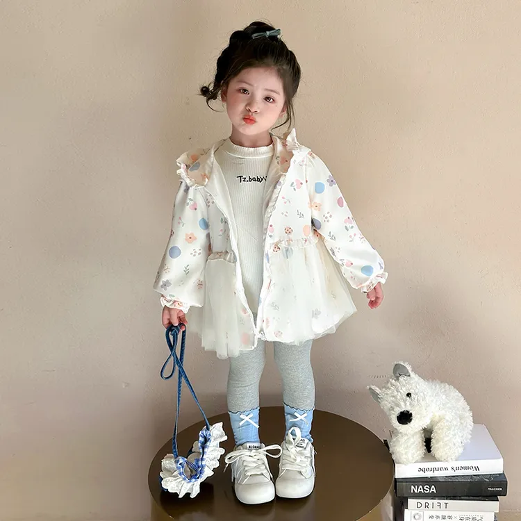 女童韩版时髦网纱风衣儿童春秋宝宝外套新款早秋薄款上衣女孩秋装