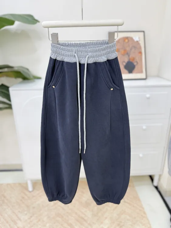 男女童加绒加厚裤子秋冬装儿童2025新款中大童运动一体绒弯刀裤