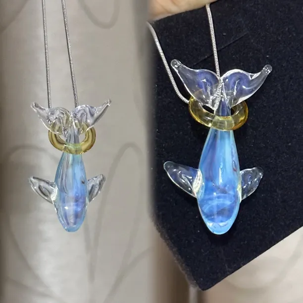 钛钢项链 烧玻璃纯手工鲸鱼项链孤品一物一拍梦幻个性礼物