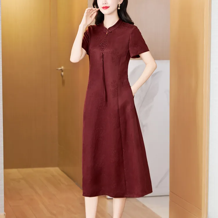 杭州香云纱连衣裙高档100桑蚕丝喜婆婆妈妈装2025新款爆款