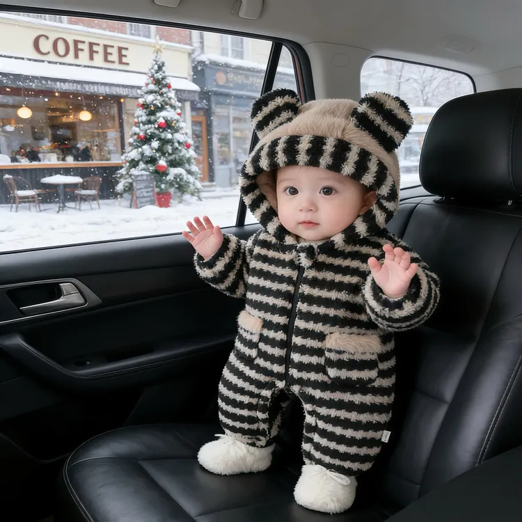 DZ冬季婴幼儿宝宝保暖连体衣可爱洋气棉衣满月周岁爬爬服外出加厚