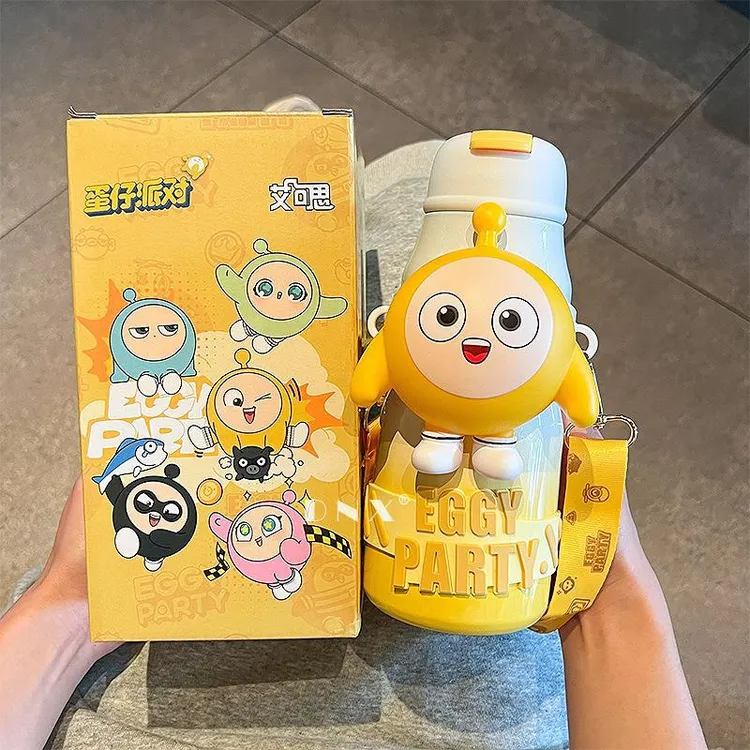 网红可爱保温大容量便携斜挎情侣创意超萌蛋仔派对保温杯儿童吸管