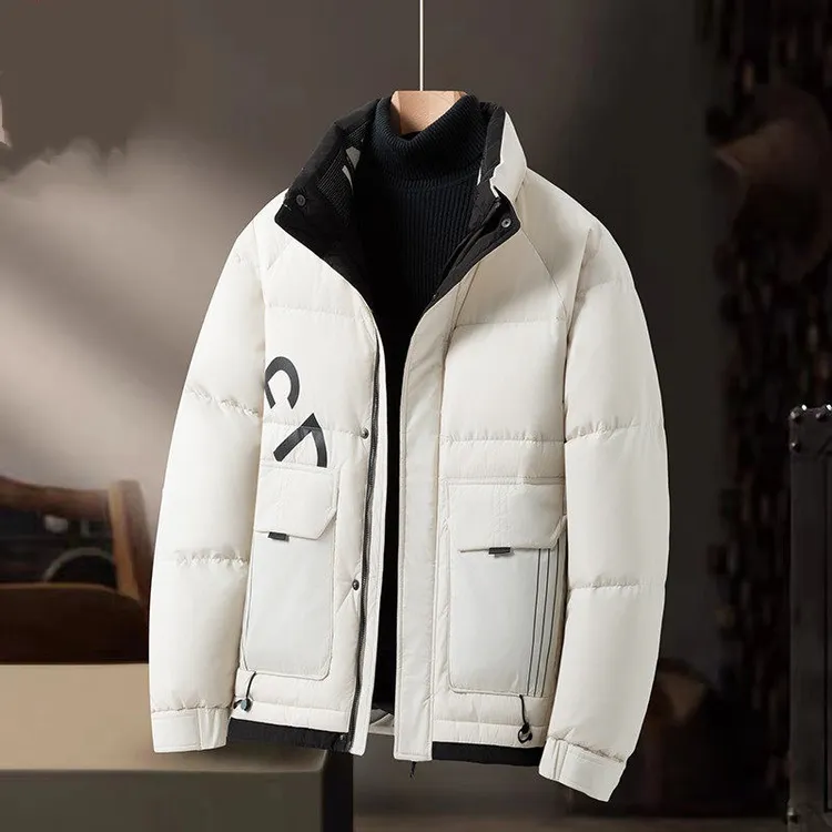高级感时尚百搭男士羽绒服冬季新款潮流立领字母印花加厚保暖外套
