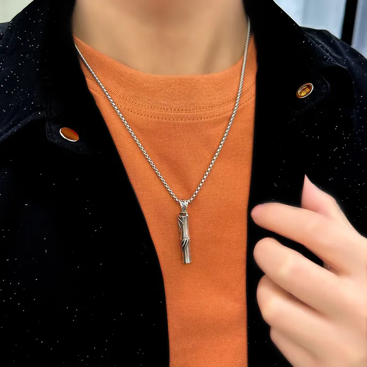 不锈钢吊坠 竹节吊坠男士节节高升复古项链中国风配饰富贵竹饰品