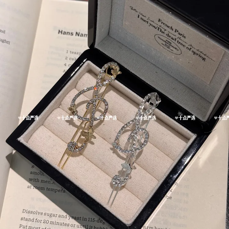 闪钻音符发夹边夹蝴蝶发夹少女气质刘海夹一字夹发卡青蛙扣发饰