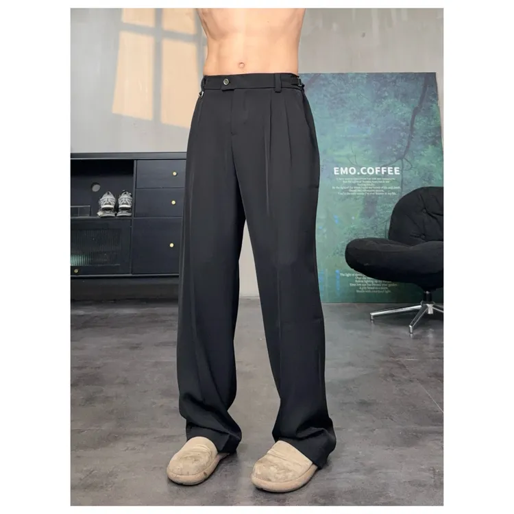 西装阔腿裤男丝滑垂坠感中腰显瘦休闲拖地裤百搭宽松直筒春夏长裤