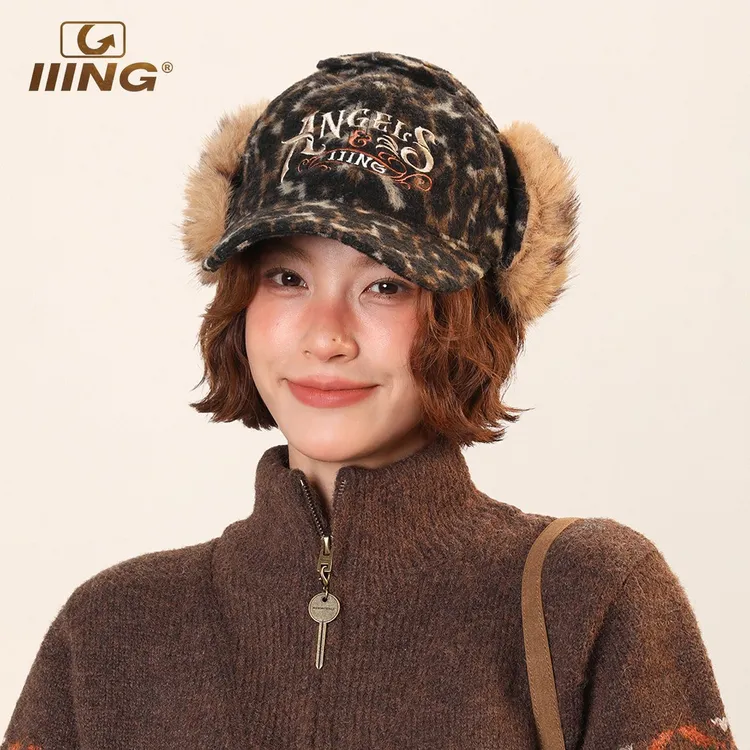 IIING帽控 设计感高品质复古加绒鸭舌帽女秋冬保暖护耳时尚棒球帽