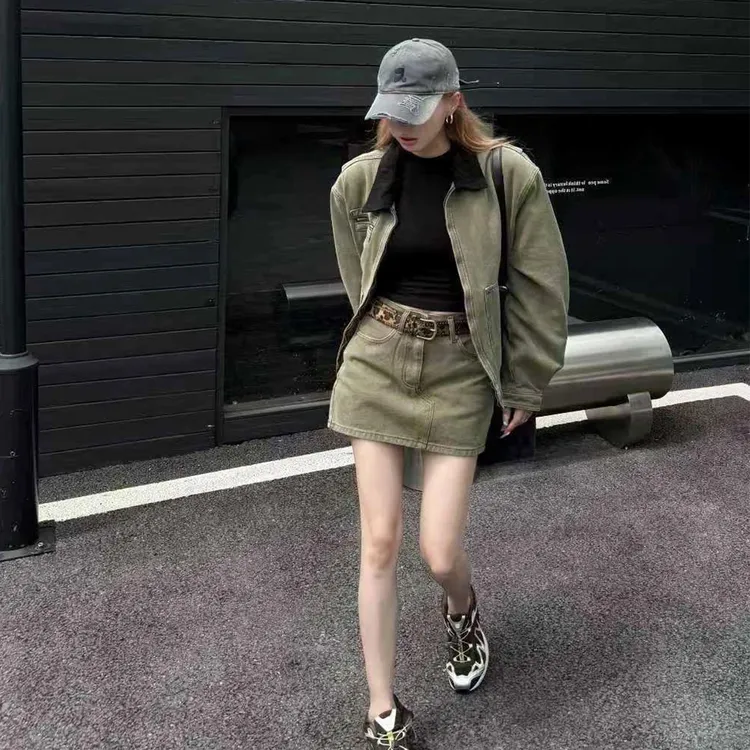 高级感美式复古牛仔套装女2025秋新款休闲百搭夹克外套短裙两件套