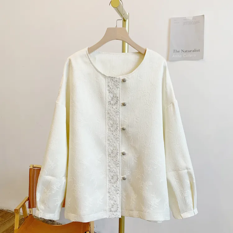 瑶台月Y3074-1提花串珠贴布圆领外套