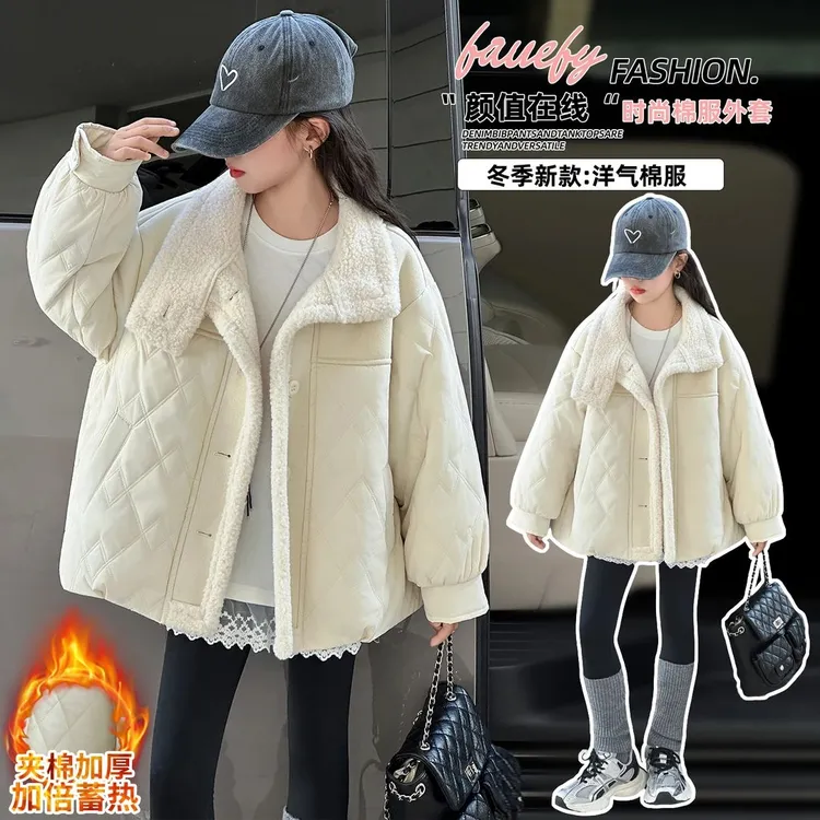 女童冬装棉衣外套加厚女孩洋气冬季棉服儿童保暖棉袄中大童上衣