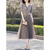 2025独特超好看高级感赫本风气质休闲灰咖色短袖两件夏天套装女款