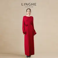 翎禾LINGHE「玫瑰的故事 」-秋冬气质优雅立体玫瑰花朵针织连衣裙