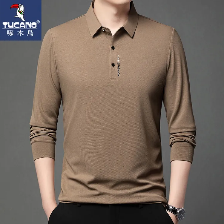 啄木鸟2025新款男士长袖T恤春秋季高档休闲薄款纯棉打底Polo衫男