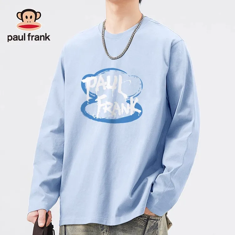 paul frank/大嘴猴蓝色男士上衣2025秋季新款重磅纯棉长袖打底衫
