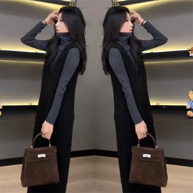 法式毛呢背心连衣裙秋冬款2024新款高级感气质马甲裙内搭长款裙子