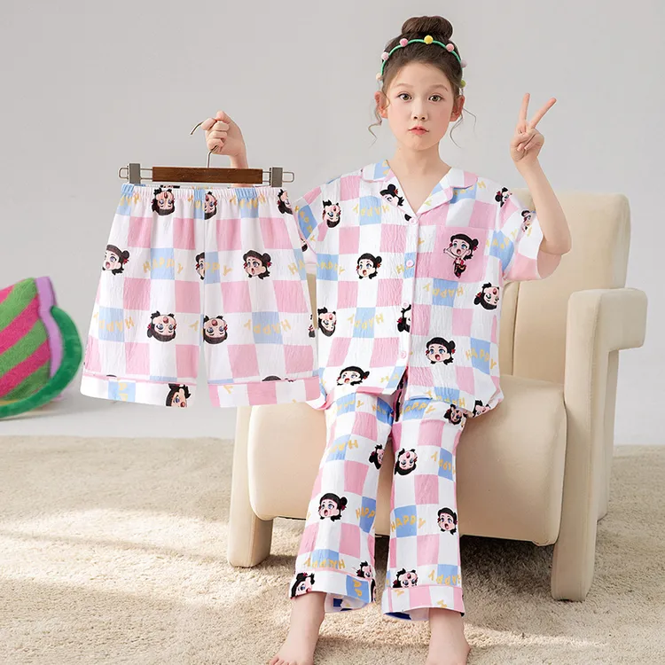 三件套儿童睡衣女夏季薄款短袖2025新款公主风卡通女孩女童家居服