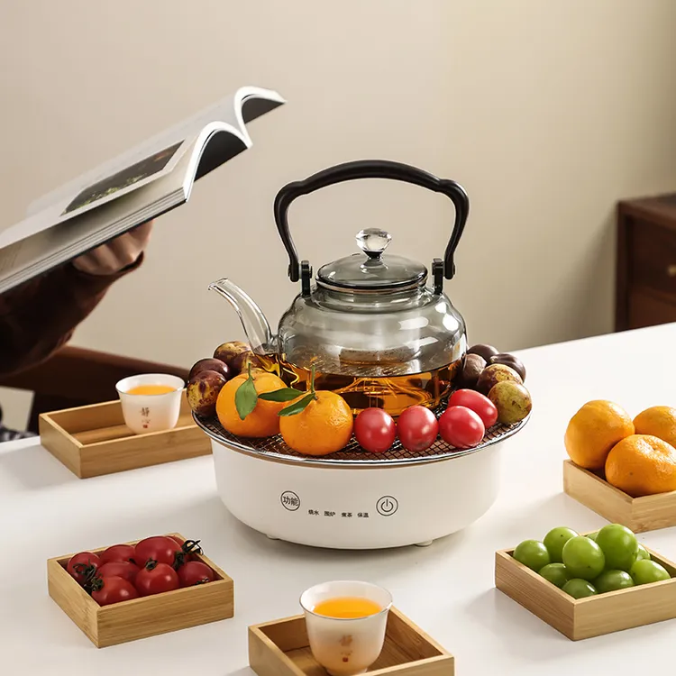 轻奢围炉煮茶器具家用电陶炉大容量玻璃养生壶烧水煮茶竹托盘套装