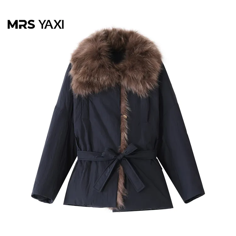 Mrsyaxi貉子毛领90气质极简白鹅绒服YX5121202