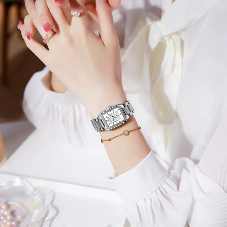 歌浪迪9755女士时尚简约百搭带日历防水小方表气质腕表