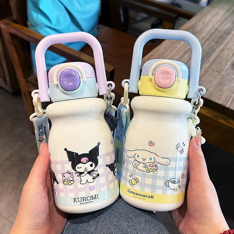 库洛米儿童保温水杯6-12岁上学专用便携吸管杯女生高颜值杯子双饮