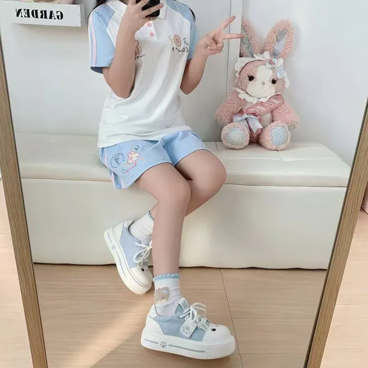 可爱通勤板鞋外穿加棉圆头小白鞋百搭帆布鞋立体小兔休闲女鞋