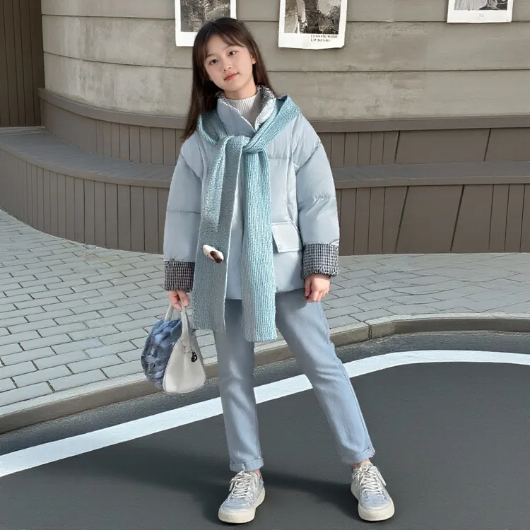 女童加厚新款棉服2025冬季时髦洋气甜美休闲格子中大童棉袄外套