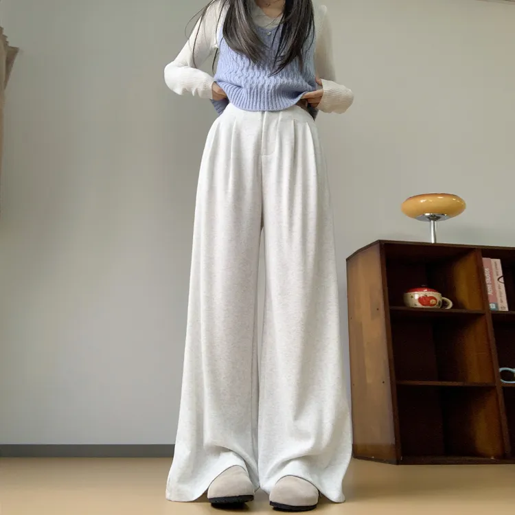 2025新款美式糯米裤女秋季宽松百搭直筒卫裤小个子高腰西装阔腿裤