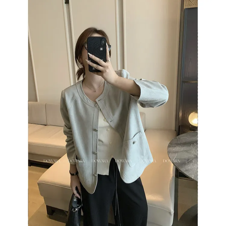 现货大婉酱微胖定制复古高级感绒外套女早秋设计感夹克上衣7885D