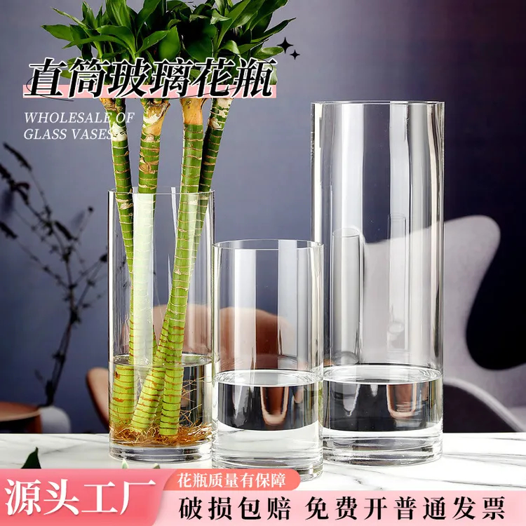 简约透明直筒玻璃花瓶 大号落地马醉木吊钟花瓶 插花装饰花瓶摆件